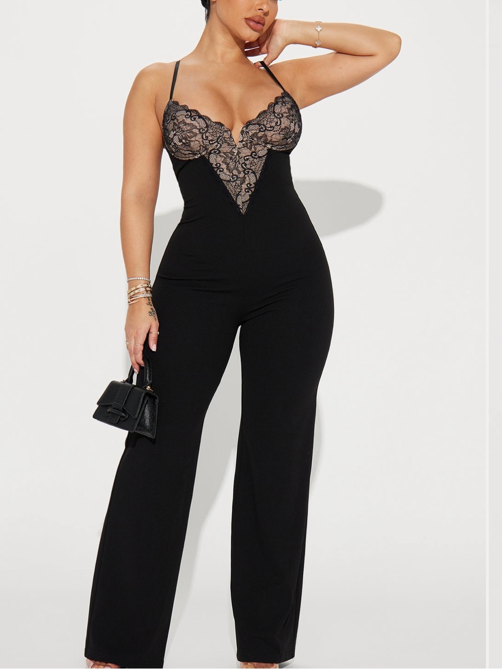 Love Language Black Lace-Trim Wide-Leg Jumpsuit
